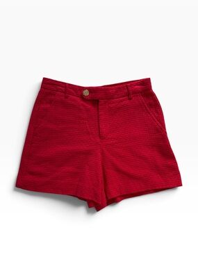 Cherry Red Basket Weave Cotton Shorts